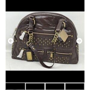 Badgley Mischka Brown Leather Satchel with Gold Studs